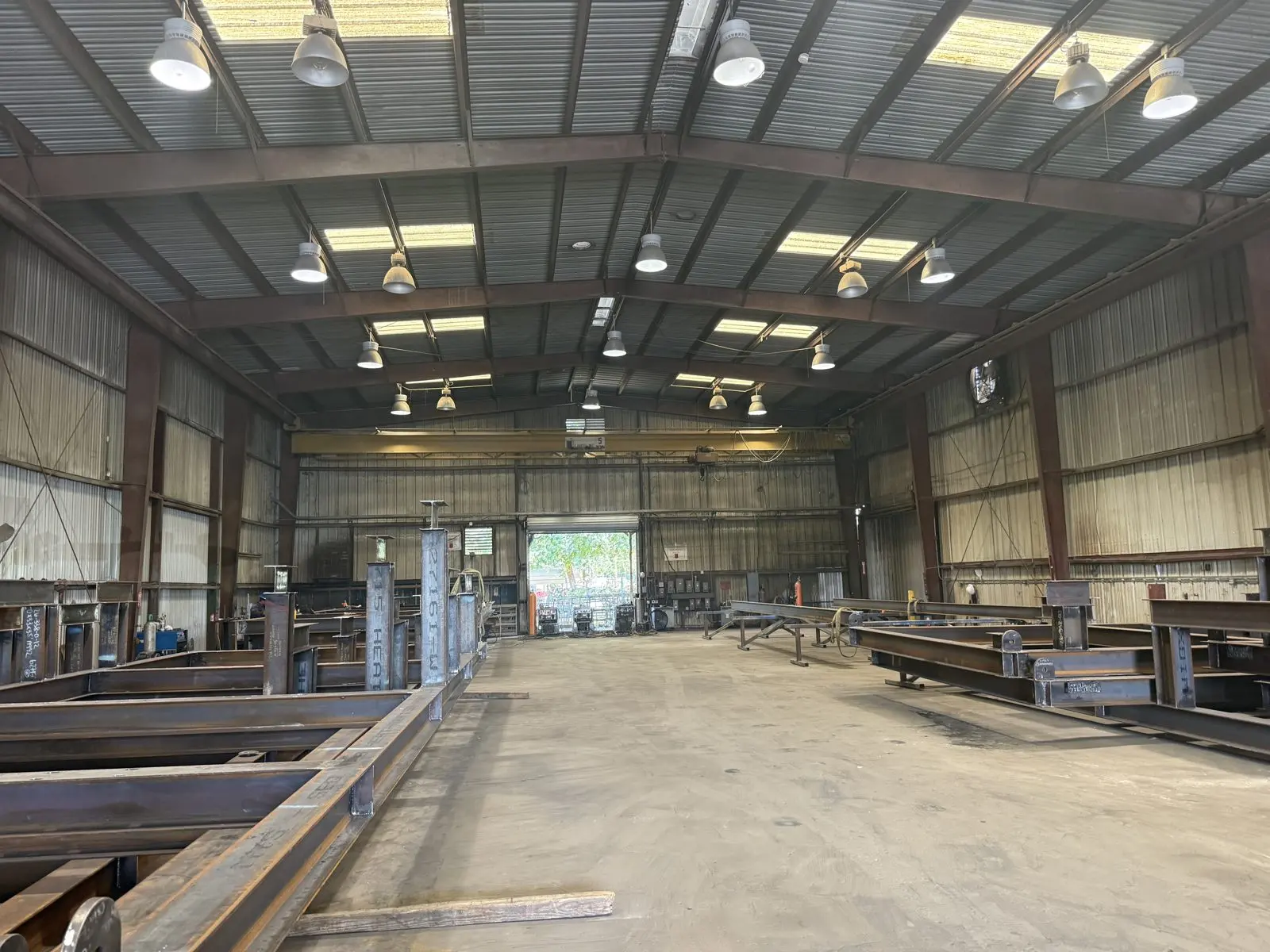 Shop interior with a steel frame in the foreground