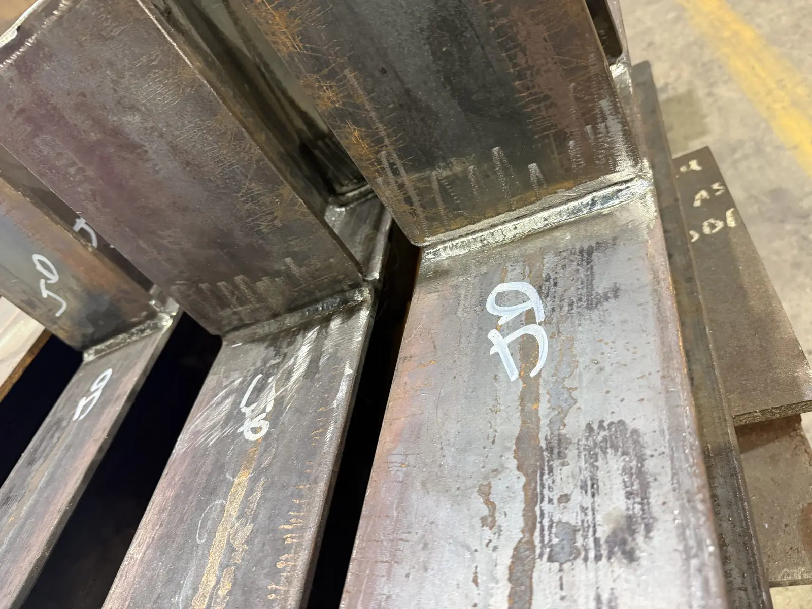 Welded corner detail on a steel frame